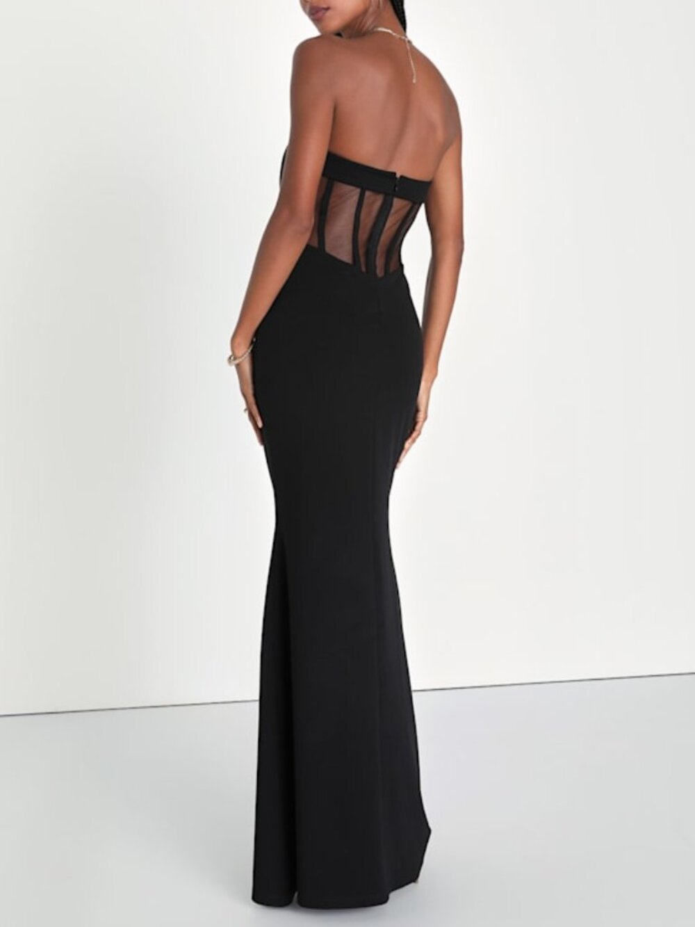 NWT Lulus Iconic Arrival Black Strapless Bustier Mermaid Maxi Dress - Size XS